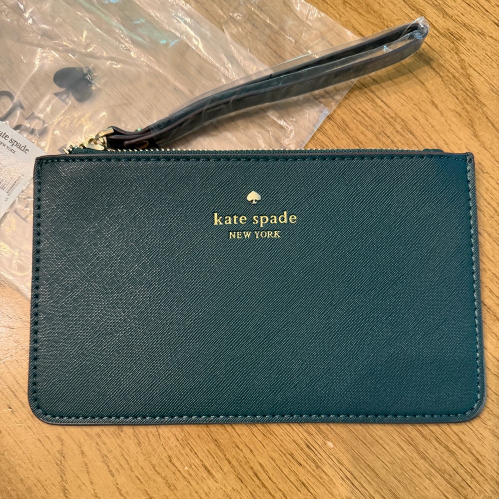 kate spade teal zip wristlet pouch